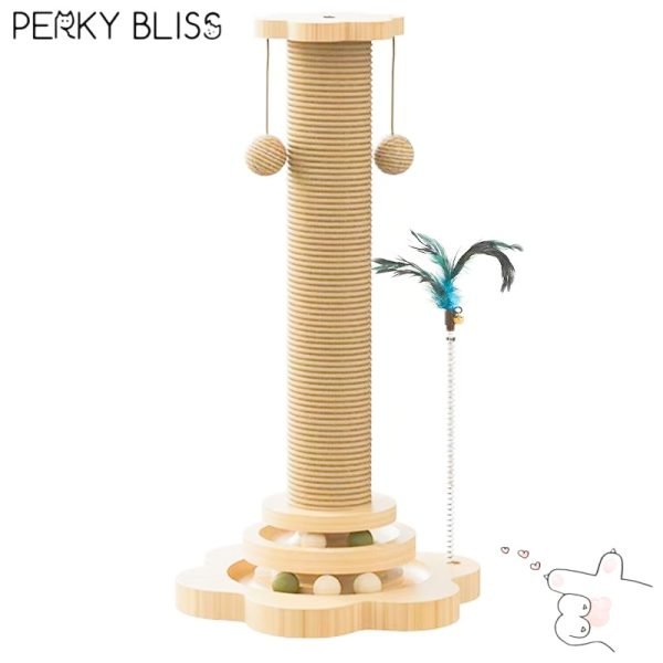 Pet Cat Toy Solid Wood Cat Turntable Funny Cat Stick Balls Durable Sisal Scratching Board Cat Supplies Cat Grab Column