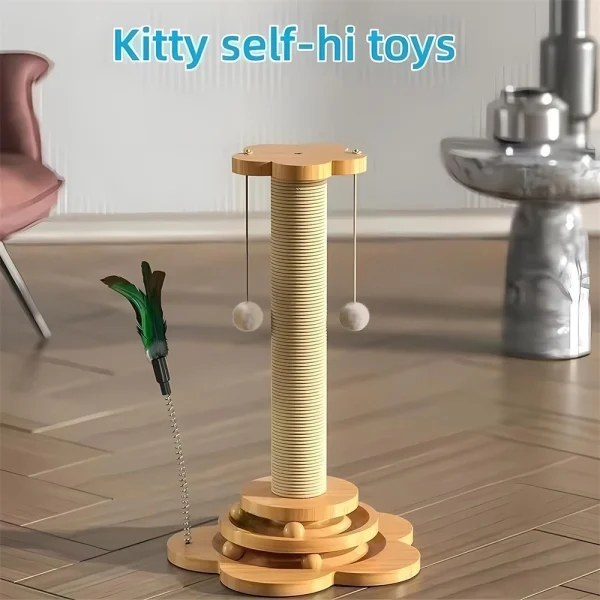 Pet Cat Toy Solid Wood Cat Turntable Funny Cat Stick Balls Durable Sisal Scratching Board Cat Supplies Cat Grab Column - Image 2