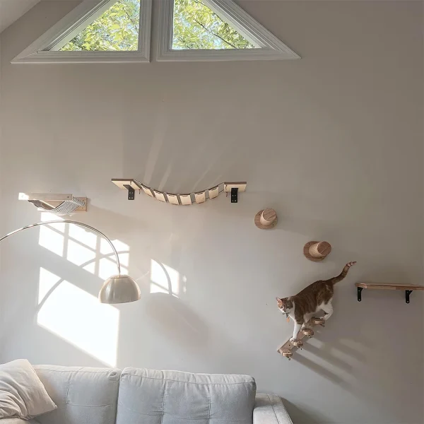 Cat Climbing Shelf Wall Mounted Four Step Stairway With Sisal Scratching Post For Cats Tree Tower Platform Jumping Pet Furniture - Image 2