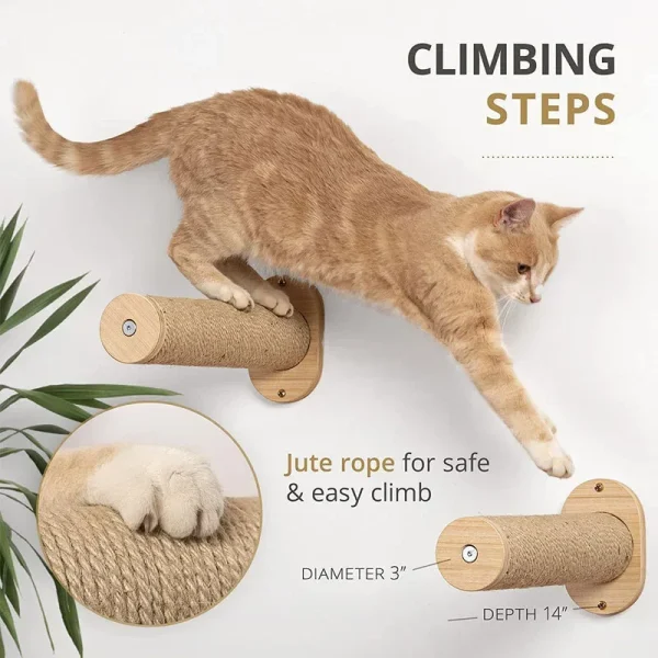 Wall Mounted Wooden Cat Bed Kitten Sisal Ladder Step Scratcher Post Cat Climbing Frame Furniture Pet House Bed Hammock - Image 3