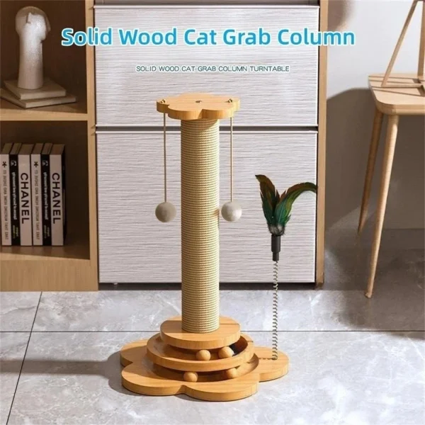 Pet Cat Toy Solid Wood Cat Turntable Funny Cat Stick Balls Durable Sisal Scratching Board Cat Supplies Cat Grab Column - Image 3