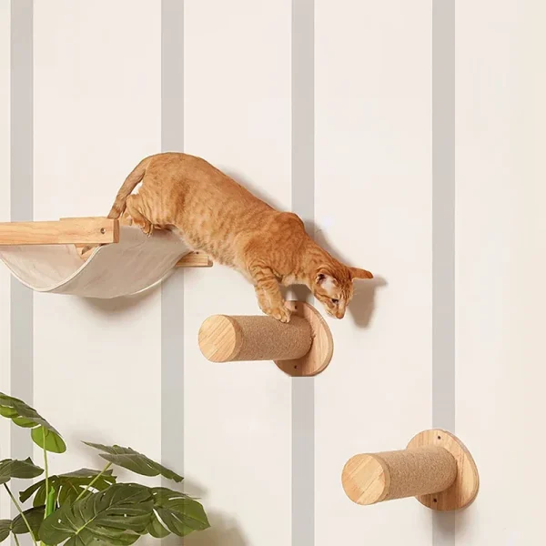Wall Mounted Wooden Cat Bed Kitten Sisal Ladder Step Scratcher Post Cat Climbing Frame Furniture Pet House Bed Hammock - Image 6