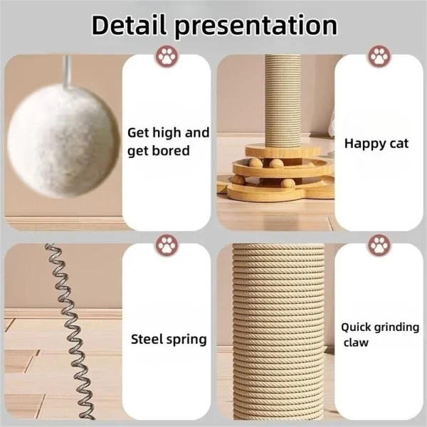 Pet Cat Toy Solid Wood Cat Turntable Funny Cat Stick Balls Durable Sisal Scratching Board Cat Supplies Cat Grab Column - Image 4