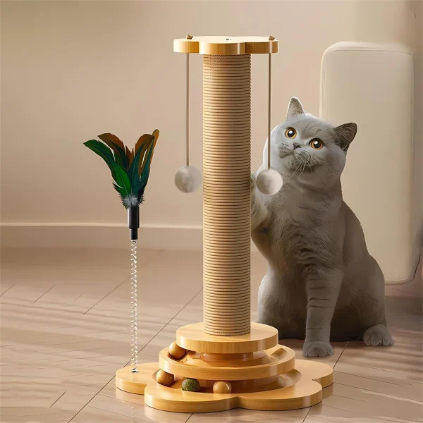 Pet Cat Toy Solid Wood Cat Turntable Funny Cat Stick Balls Durable Sisal Scratching Board Cat Supplies Cat Grab Column - Image 6