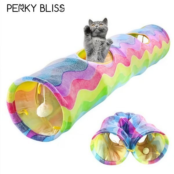 Pet Cat Tunnel Collapsible 4 Holes Indoor Outdoor Tube Kitten Funny Rainbow Tunnel Cat Pet Toy Space-Saving Cat Training Toy