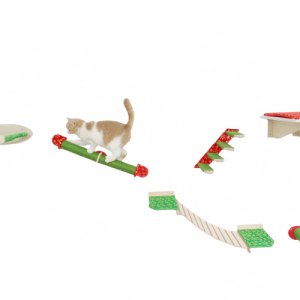 Wall-Mounted Cat Toy Wood Sisal Scratchers Set
