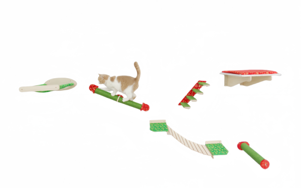 Wall-Mounted Cat Toy Wood Sisal Scratchers Set