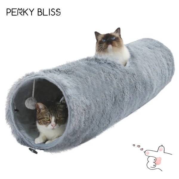 Large Cat Tunnel, 44.9 Inches Long Collapsible Cat Tube 9.8 Inches in Diameter, Collapsible Fluffy Plush Cat Toys for Indoor Cat