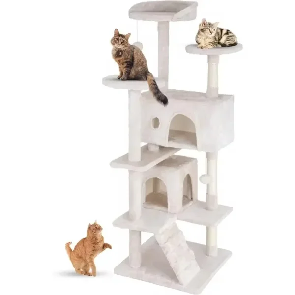 Cat Tree 54in Multi-Level Durable Cat Scratching Post & Cozy Fun Jumping Platform Space Saving Condo Pet Play House for Indoor - Image 4