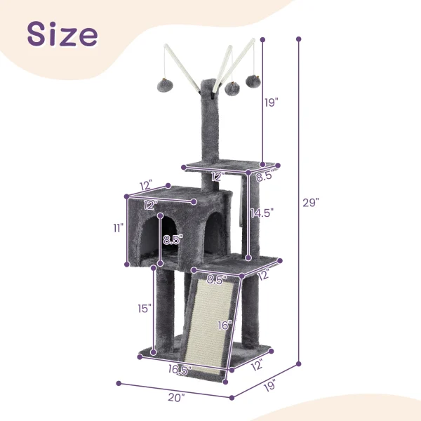 49 inch Cat Tree Cat Tower for Indoor Cats, Cat House with Padded Platform Bed, Toy Balls, Large Cozy Condo and Scratch Board, D - Image 6