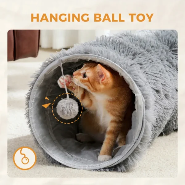 Large Cat Tunnel, 44.9 Inches Long Collapsible Cat Tube 9.8 Inches in Diameter, Collapsible Fluffy Plush Cat Toys for Indoor Cat - Image 4