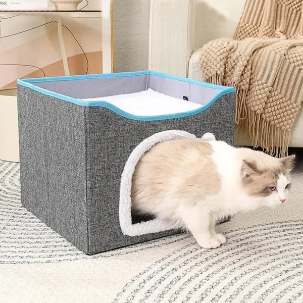 Big Cat Cave Cozy Cat Nest Bed Double Layer Hideaway Condo with Scratch Pad Foldable Cube Design for Indoor Cats Pet Cave House - Image 3