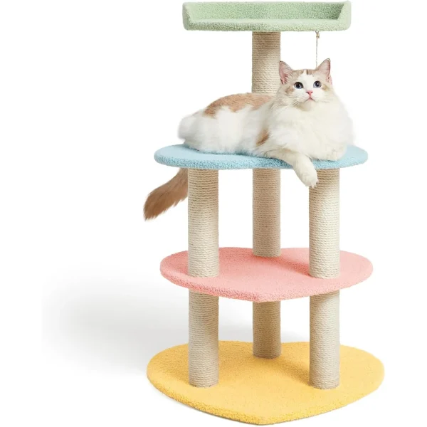 US Cat Tree Cat Tower 39.4'' for Indoor Cats with sisal Covered Scratching Posts and Sweetheart Shape Platform, Multi-Level Cat