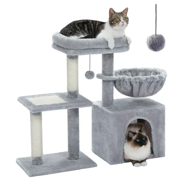 Cat tree Cat Tower for Indoor Cats 2 Styles Cat Activity Tree with Cat Scratching Posts Big Hammock and Removable Top Perch Grey - Image 6