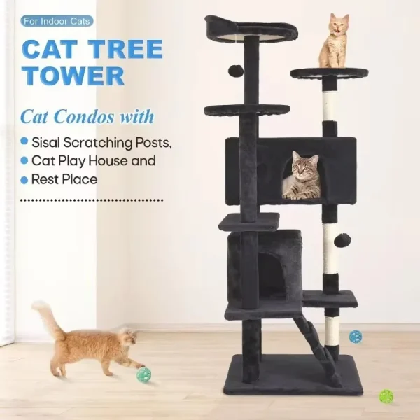Cat Tree 54in Multi-Level Durable Cat Scratching Post & Cozy Fun Jumping Platform Space Saving Condo Pet Play House for Indoor - Image 3