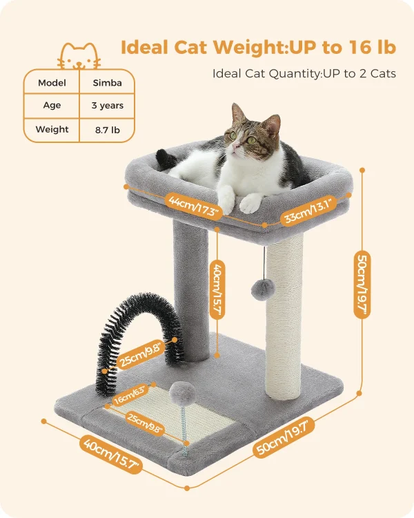 H50CM Small Cat Tree for Indoor Kitten Large Top Perch Natural Sisal Scratching Post and Board Self Grooming Brush Active Balls - Image 6