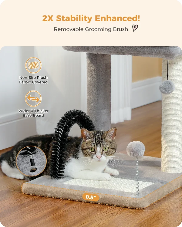H50CM Small Cat Tree for Indoor Kitten Large Top Perch Natural Sisal Scratching Post and Board Self Grooming Brush Active Balls - Image 4