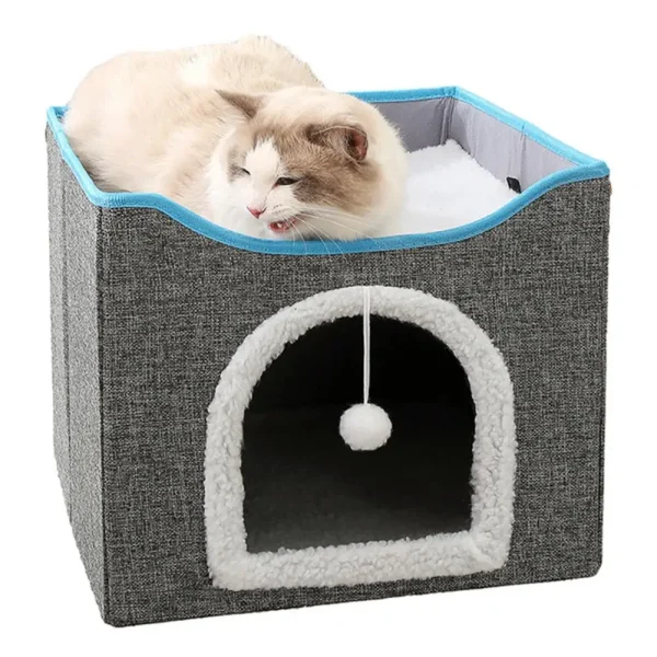 Big Cat Cave Cozy Cat Nest Bed Double Layer Hideaway Condo with Scratch Pad Foldable Cube Design for Indoor Cats Pet Cave House - Image 6