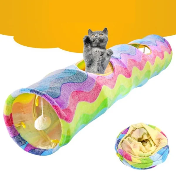 Pet Cat Tunnel Collapsible 4 Holes Indoor Outdoor Tube Kitten Funny Rainbow Tunnel Cat Pet Toy Space-Saving Cat Training Toy - Image 2