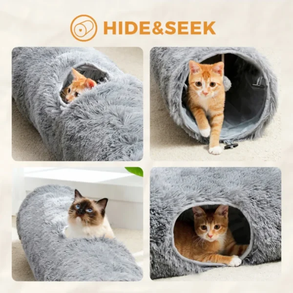 Large Cat Tunnel, 44.9 Inches Long Collapsible Cat Tube 9.8 Inches in Diameter, Collapsible Fluffy Plush Cat Toys for Indoor Cat - Image 5