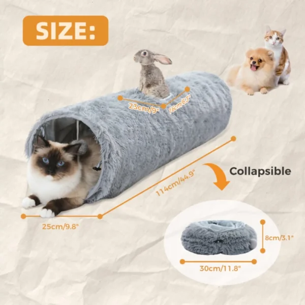 Large Cat Tunnel, 44.9 Inches Long Collapsible Cat Tube 9.8 Inches in Diameter, Collapsible Fluffy Plush Cat Toys for Indoor Cat - Image 6