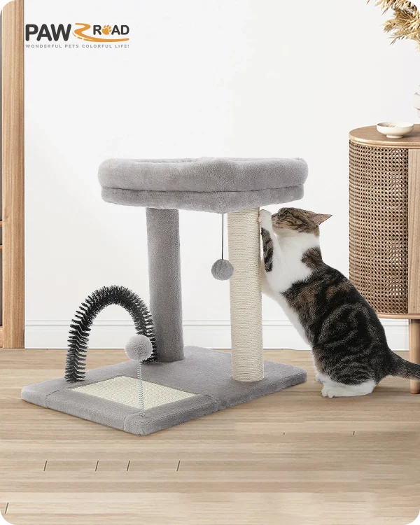 H50CM Small Cat Tree for Indoor Kitten Large Top Perch Natural Sisal Scratching Post and Board Self Grooming Brush Active Balls - Image 2