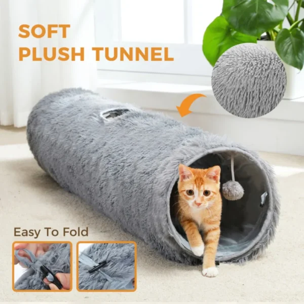 Large Cat Tunnel, 44.9 Inches Long Collapsible Cat Tube 9.8 Inches in Diameter, Collapsible Fluffy Plush Cat Toys for Indoor Cat - Image 3