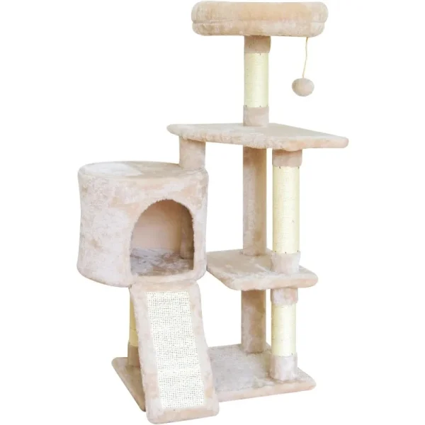 11Beige Cat Tree Cat Tower for Indoor Cats,Cat Condo with Scratching Post,Cat Tree for Large Medium Small Cat with Dangling Ball - Image 3