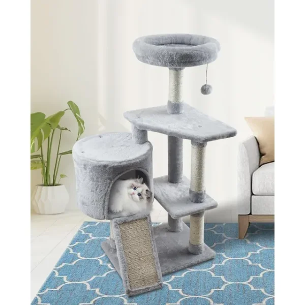 11Beige Cat Tree Cat Tower for Indoor Cats,Cat Condo with Scratching Post,Cat Tree for Large Medium Small Cat with Dangling Ball - Image 2