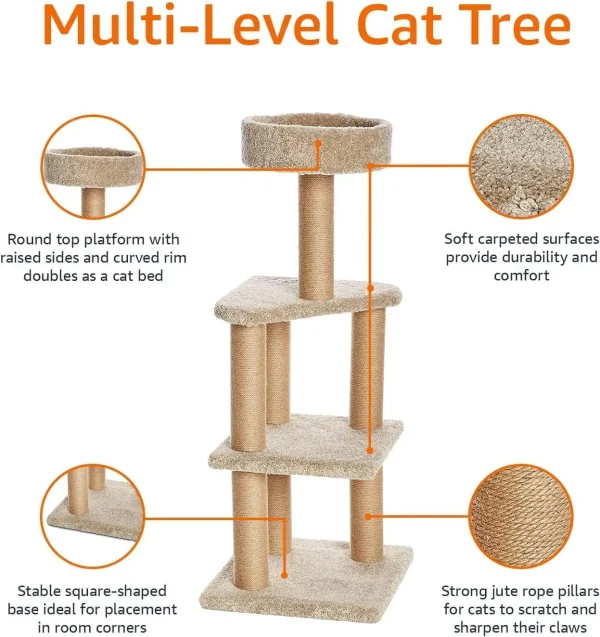 Cat Tree Indoor Climbing Activity Tower with Scratching Posts, Large, 17.7" x 45.9", Beige - Image 5