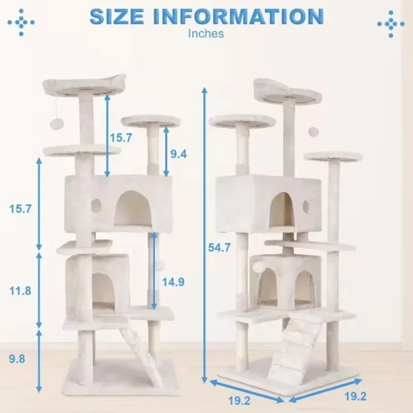 Cat Tree 54in Multi-Level Durable Cat Scratching Post & Cozy Fun Jumping Platform Space Saving Condo Pet Play House for Indoor - Image 6
