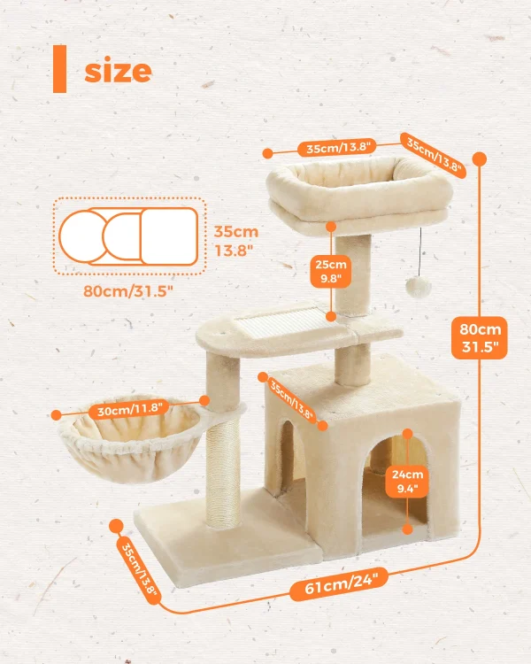 H80CM Small Cat Tree House Condo for Indoor Kitten Large Top Perch Natural Sisal Scratching Posts for Climbing Scratcher Board - Image 5