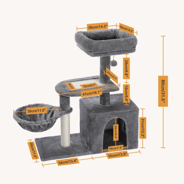 H80CM Small Cat Tree House Condo for Indoor Kitten Large Top Perch Natural Sisal Scratching Posts for Climbing Scratcher Board - Image 4