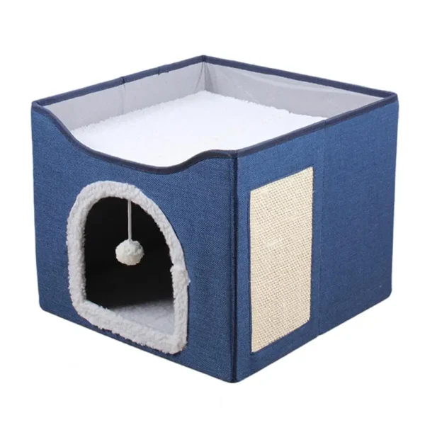 Big Cat Cave Cozy Cat Nest Bed Double Layer Hideaway Condo with Scratch Pad Foldable Cube Design for Indoor Cats Pet Cave House - Image 5