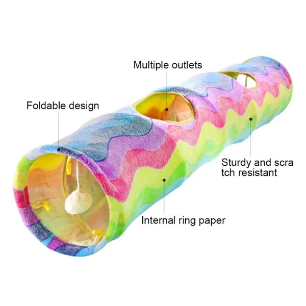 Pet Cat Tunnel Collapsible 4 Holes Indoor Outdoor Tube Kitten Funny Rainbow Tunnel Cat Pet Toy Space-Saving Cat Training Toy - Image 5