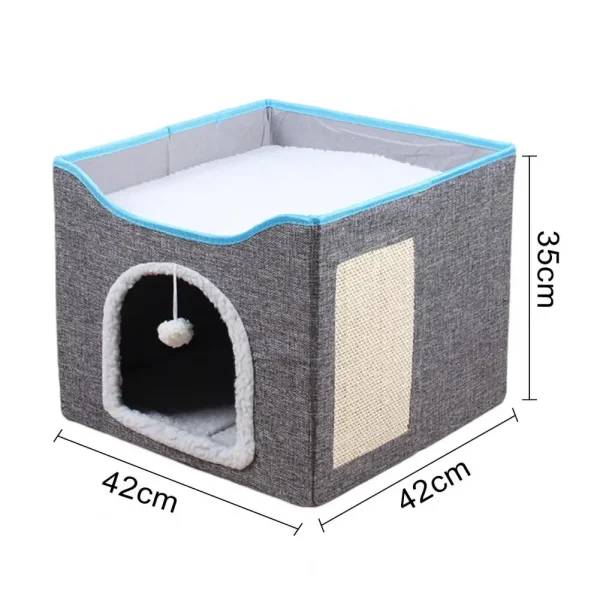 Big Cat Cave Cozy Cat Nest Bed Double Layer Hideaway Condo with Scratch Pad Foldable Cube Design for Indoor Cats Pet Cave House - Image 7