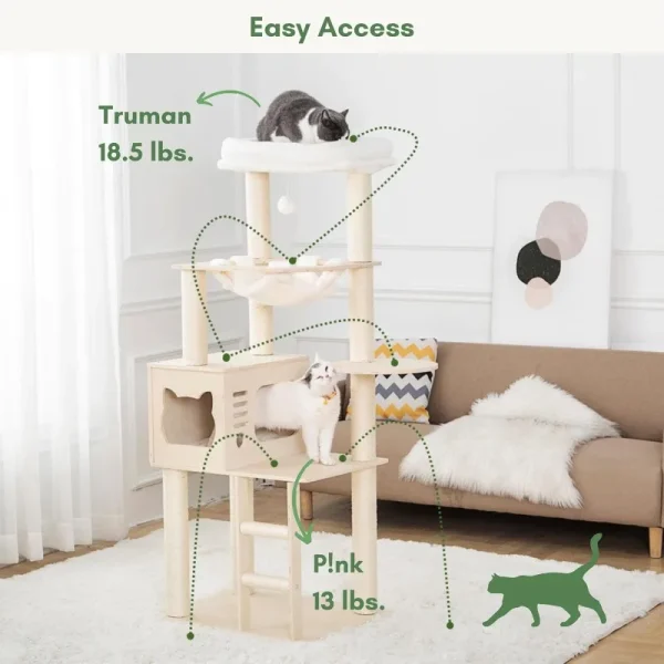 61 Inches Modern Cat Tree, Super Stable Wobble Free Wooden Cats Tower - Image 3