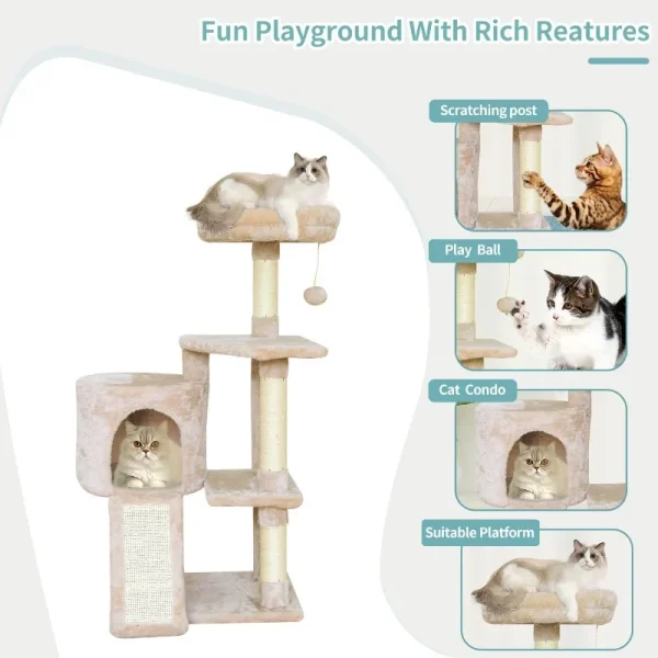11Beige Cat Tree Cat Tower for Indoor Cats,Cat Condo with Scratching Post,Cat Tree for Large Medium Small Cat with Dangling Ball - Image 4
