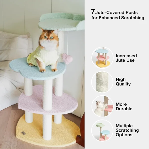 US Cat Tree Cat Tower 39.4'' for Indoor Cats with sisal Covered Scratching Posts and Sweetheart Shape Platform, Multi-Level Cat - Image 5