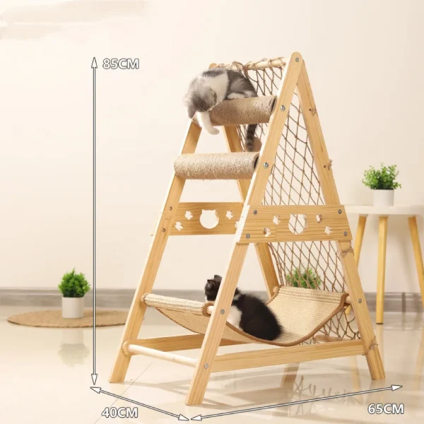 Modern Luxury Large climbing net cat climbing frame Pet House Wood Cat Tree Sisal Rope Climbing Tree - Image 2