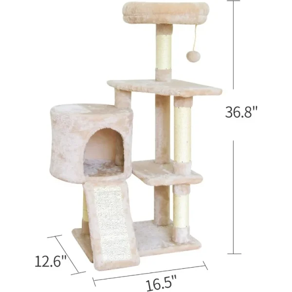 11Beige Cat Tree Cat Tower for Indoor Cats,Cat Condo with Scratching Post,Cat Tree for Large Medium Small Cat with Dangling Ball - Image 7