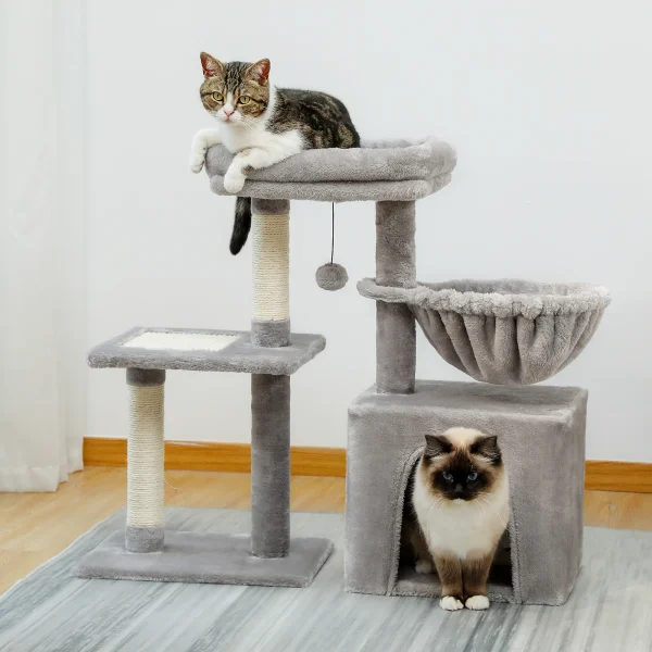 Cat tree Cat Tower for Indoor Cats 2 Styles Cat Activity Tree with Cat Scratching Posts Big Hammock and Removable Top Perch Grey - Image 2