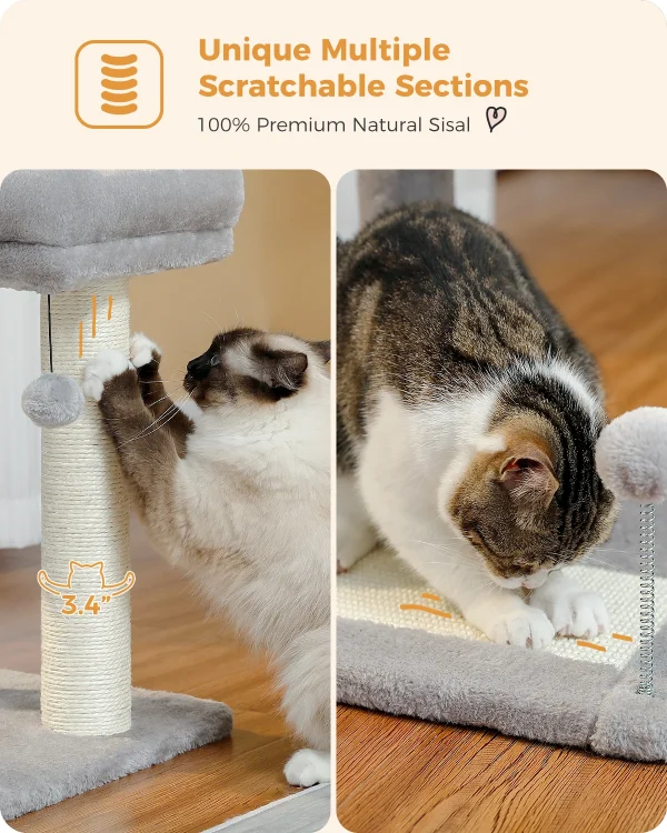 H50CM Small Cat Tree for Indoor Kitten Large Top Perch Natural Sisal Scratching Post and Board Self Grooming Brush Active Balls - Image 5