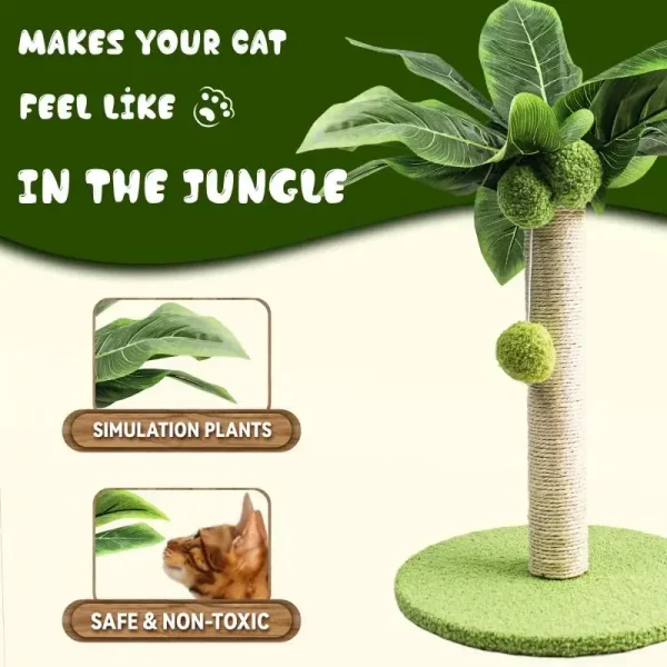 Cat Scratching Post For Kitten Cute Green Leaves Cat Scratching Posts with Sisal Rope Indoor Cats Posts Cat Tree Pet Products - Image 2