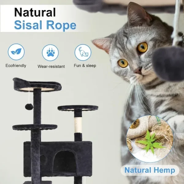 Cat Tree 54in Multi-Level Durable Cat Scratching Post & Cozy Fun Jumping Platform Space Saving Condo Pet Play House for Indoor - Image 2