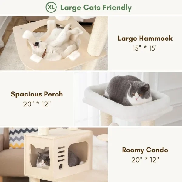 61 Inches Modern Cat Tree, Super Stable Wobble Free Wooden Cats Tower - Image 2