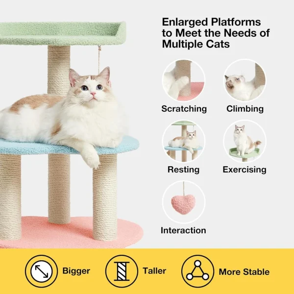 US Cat Tree Cat Tower 39.4'' for Indoor Cats with sisal Covered Scratching Posts and Sweetheart Shape Platform, Multi-Level Cat - Image 4