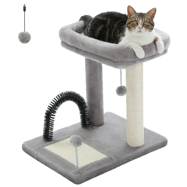 H50CM Small Cat Tree for Indoor Kitten Large Top Perch Natural Sisal Scratching Post and Board Self Grooming Brush Active Balls