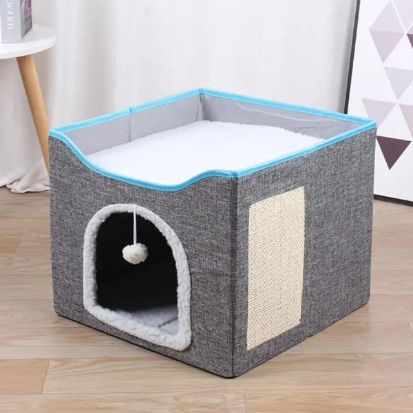 Big Cat Cave Cozy Cat Nest Bed Double Layer Hideaway Condo with Scratch Pad Foldable Cube Design for Indoor Cats Pet Cave House - Image 4