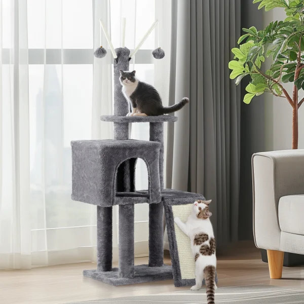 49 inch Cat Tree Cat Tower for Indoor Cats, Cat House with Padded Platform Bed, Toy Balls, Large Cozy Condo and Scratch Board, D - Image 2